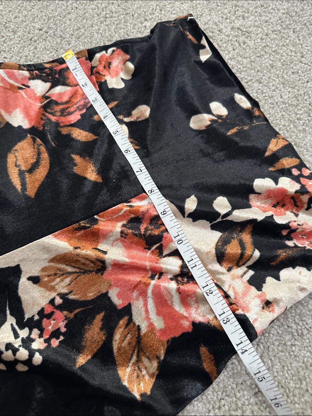 Black Floral Stretch Velvet Flare Pants - Picture 2 of 8